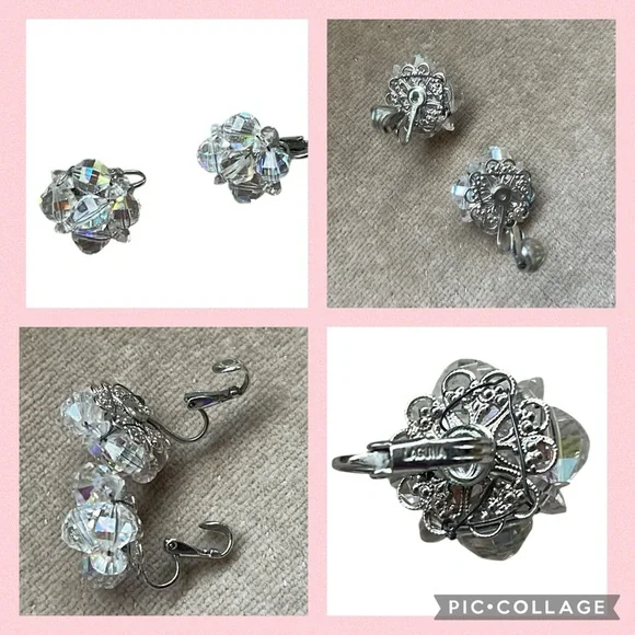 Vintage Laguna Set Necklace Bracelet Clip Earrings Aurora Borealis 1950s Parure - Picture 10 of 16